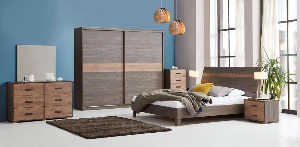 CAMANA 2 SLIDING WARDROBE 220*257*60 BEDSTEAD 180*200 110*200*210 2 DRAWER NIGHTSTAND 46*58*41 2 DRAWER