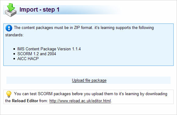 SCORM In 3.2 is de SCORM-speler bijgewerkt. In it's learning wordt nu zowel SCORM 1.2 als SCORM 2004 ondersteund. De importinterface is enigszins veranderd in vergelijking met versie 3.1. SCORM-pakketten importeren 1.