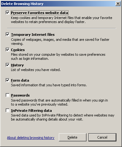 Dit is op te lossen door enkele velden in de geschiedenis van Internet Explorer te legen.