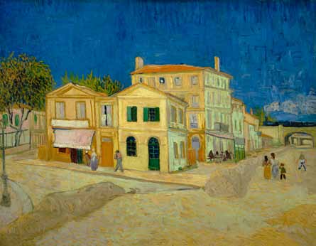 4 Het gele huis Vincent testte in zijn schilderijen graag bijzondere kleurcombinaties. Dit schilderij van een straat in Arles (Zuid-Frankrijk) is daar een mooi voorbeeld van.