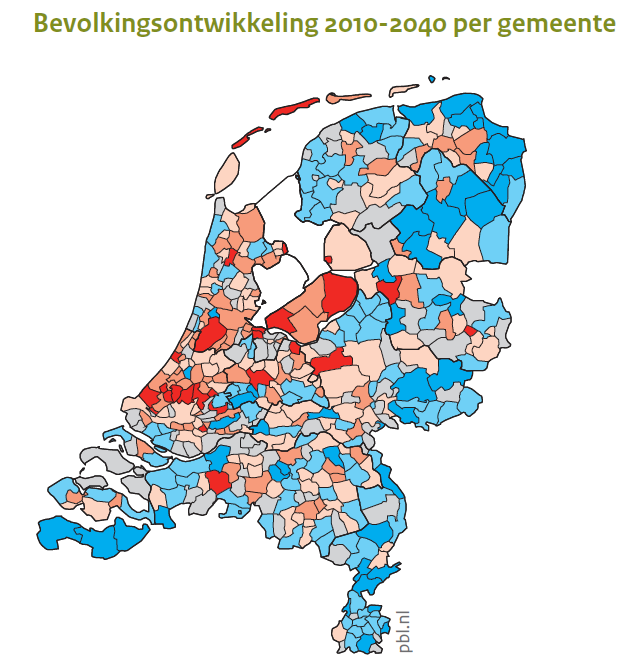 De Nederlandse bevolking zal tot 2040 nog wel met 1 miljoen mensen toenemen, maar die groei zal zich concentreren in stedelijke regio s.