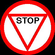 12. Rond bord; wit met rode rand en op een punt staande gelijkzijdige driehoek: zwarte letters.