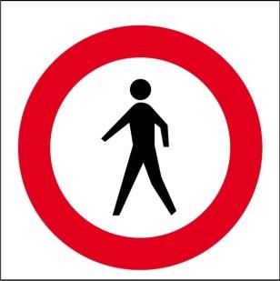 24. Rond bord, wit met rode rand en zwart teken. Verboden voor voetgangers. S.B. 2000 no. 68 25.
