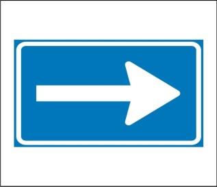 60. Donker blauw rechthoek met witte pijl. Aanwijzing voor te volgen richting in geval van weg afsluiting. 61.