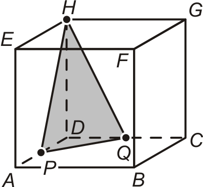 3 We bekijken V, het vlak door B, E en M, het midden van ribbe GH van de kubus ABCD.EFGH. We plaatsen de kubus in een assenstelsel, zó dat D=(0,0,0), A=(6,0,0) C=(0,6,0) en H=(0,0,6). a. Bepaal de coördinaten van de snijpunten van V met de coördinaat-assen.