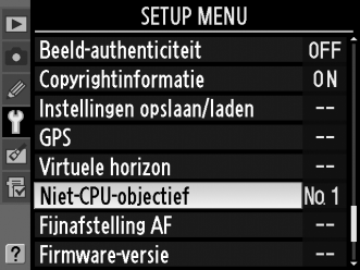 5 Selecteer Gereed. Markeer Gereed en druk op J. De brandpuntsafstand en het diafragma die u hebt opgegeven, worden opgeslagen onder het geselecteerde objectiefnummer.