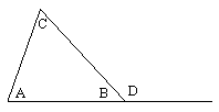 4. In een driehoek is elke externe hoek gelijk aan de som van de hoeken van de twee overstaande interne hoeken. A+ C = D 5.