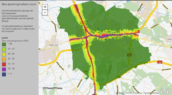 Geluidbelasting (Lden) als gevolg van