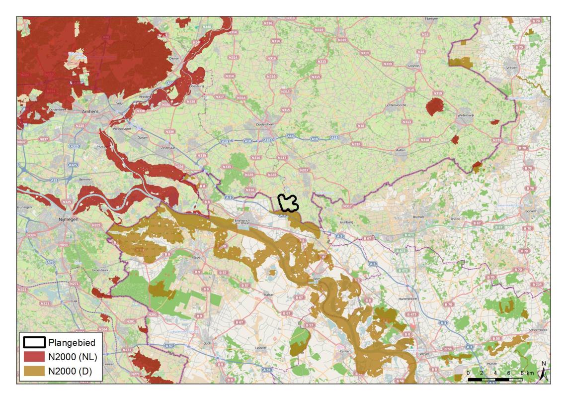 Unterer Niederrhein Gelderse Poort Uiterwaarden IJssel Pondera Consult 70 Figuur 8.3: Natura 2000-gebieden in Duitsland (Unterer Niederrhein). Het plangebied is aangegeven.