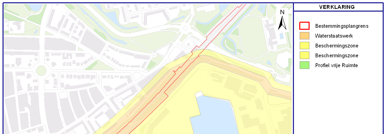 Figuur 2.4 Spoorlijn en zones Delflandsedijk t.p.v. Vlaardingen-Oost Effecten op Delflandsedijk en zeewering, verlenging van het spoor in Hoek van Holland.