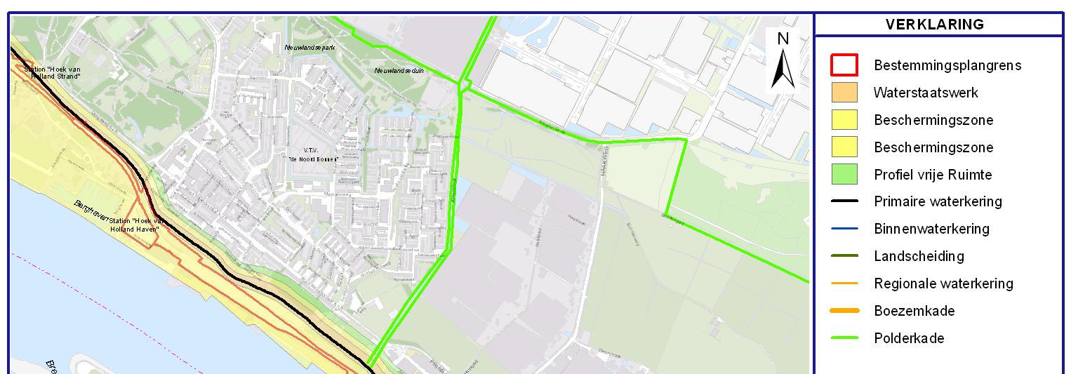 Alleen aan de oostzijde bij Hoek van Holland ligt de lijn