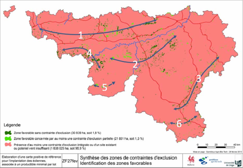 3. Milieukenmerken van de zones die behoorlijk getroffen kunnen worden. 3.1. Welke zijn de grote zones van Wallonië waar het windturbineprogramma betrekking op heeft?