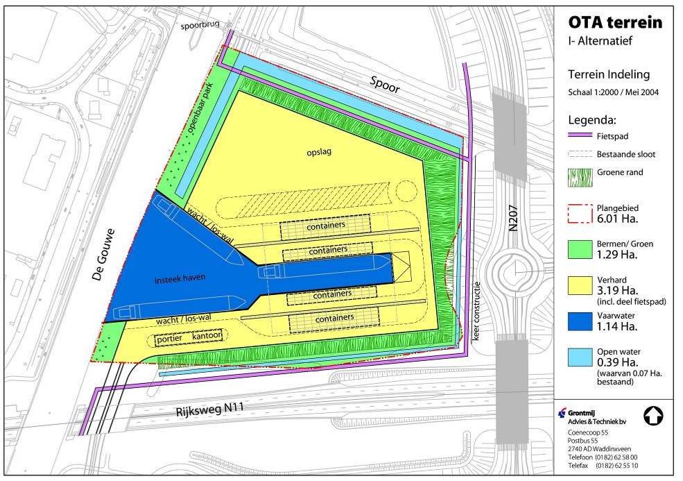 Samenvatting Figuur 1.3 I(npakken)-variant voor OTA Het bestaande fietspad langs de Gouwe moet worden omgeleid als de haven en containerterminal worden aangelegd.