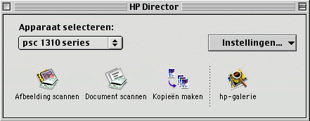hoofdstuk 1 snel aan de slag In de volgende afbeelding ziet u een aantal van de opties die beschikbaar zijn in de HP-dirigent voor Macintosh OS 9.