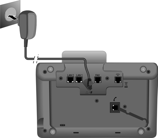 De eerste stappen 3. Basistelefoon aansluiten op het lichtnet 3 1 2 1 Voer één uiteinde van het netsnoer van achteren door de uitsparing in de behuizing.