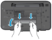 2. Open de toegangsklep van de inktcartridges en schuif de wagen met inktcartridges naar rechts om bij de papierstoring te kunnen. 3.