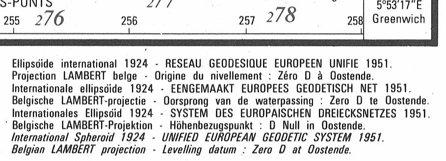 In België Momenteel zijn er voor de kaarten van het Nationaal Geografisch Instituut twee verschillende geodetische datums in gebruik : 1. Op de numerieke kaarten, schaal 1:50.
