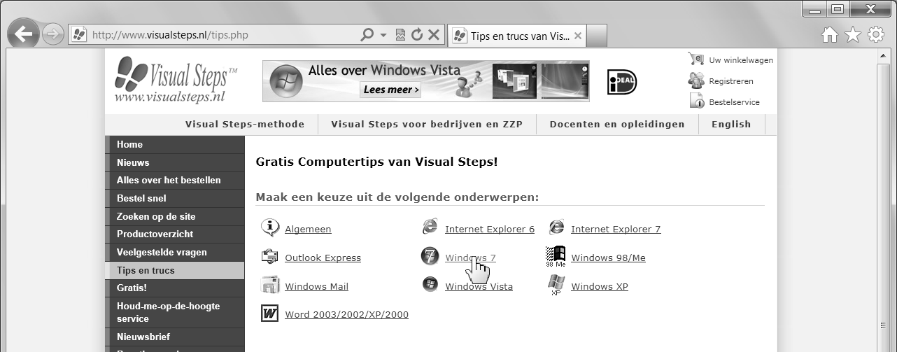 Dit oefenbestand gaat u nu downloaden vanaf de website van Visual Steps.