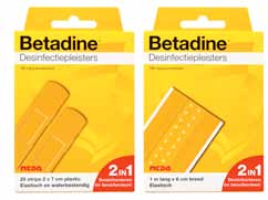 Desinfectiepleisters Betadine Desinfectiepleisters Betadine Desinfectiepleisters zijn pleisters met Betadine Oplossing in het wondkussentje.