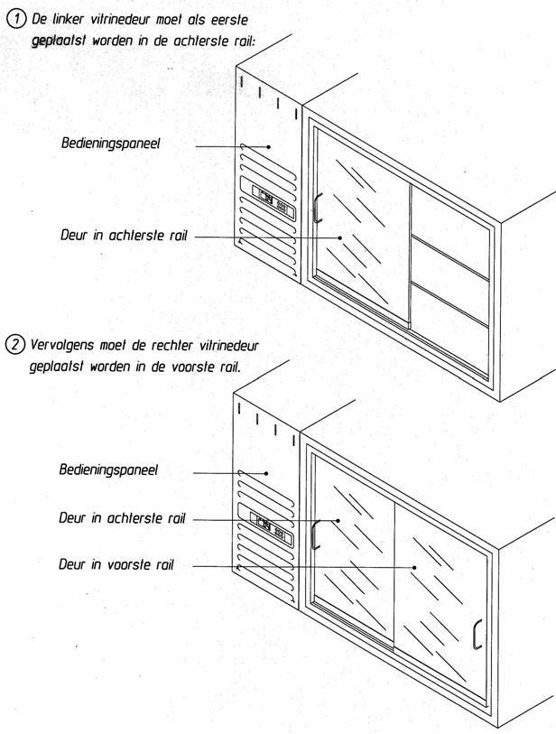 6. Reinigen 1. De glasplaten zijn uitneembaar. Ook de schuifdeuren aan de bedieningszijde zijn demontabel. Bovendien heeft de koelvitrine een vloeistofdichte bodem.