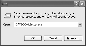 Software installatie Virtual Sound Canvas DXi installeren 1. Plaats de CD-ROM in de CD-ROM drive van de computer. 2. Klik op de Windows Start knop. Kies Run... uit het menu dat verschijnt. fig.