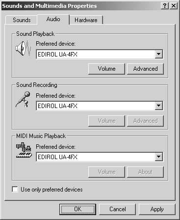 Windows 2000/Me gebruikers: 1. Open het Sounds and Multimedia Properties dialoogvenster 1. Klik op de Windows Start knop en selecteer Settings Control Panel. 2. In Control Panel dubbelklikt u op het Sounds and Multimedia icoon om het Sounds and Multimedia Properties dialoogvenster te openen.