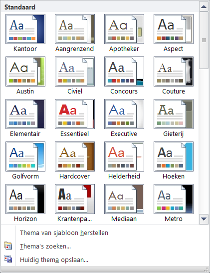 Microsoft Office 2010 - Word - Thema's Met een van de voorgedefinieerde thema s van Word kunt u het uiterlijk van uw document verfraaien.