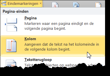 Wil je de kolommen op een andere manier opmaken, zoals kolombreedte aanpassen of een lijn tussen de kolommen plaatsen, plaats je je cursor ergens in de kolommen en kies je in het