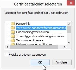 Bij Certificaatarchief kiest u voor Alle certificaten in het