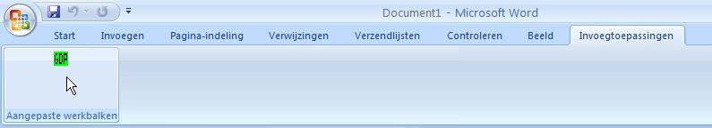 3.2 Word 2007, Word 2010 en Word 2013 De macro is nu te starten door te gaan naar menu-item Invoegtoepassingen en klikken op het groene GDP icoontje in Aangepaste werkbalken.