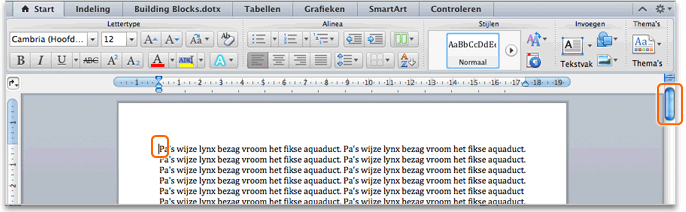 Typ, terw ijl de cursor boven aan het document knippert, =rand(10,10) om de snelkoppeling in te voeren en druk op ret urn.