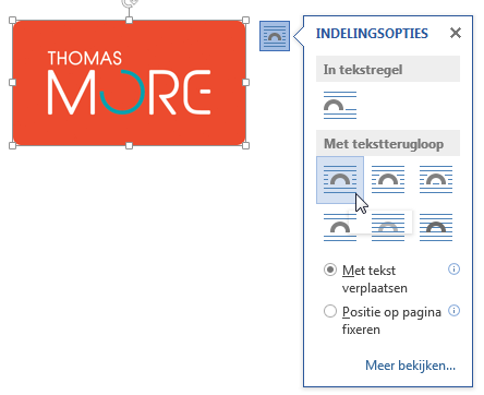 Tekstverwerking Microsoft Office 2013 59 4.2.2 Met tekstterugloop Als we spreken over de tekstterugloop van een illustratie, bedoelen we op welke manier tekst rond een illustratie geplaatst wordt.