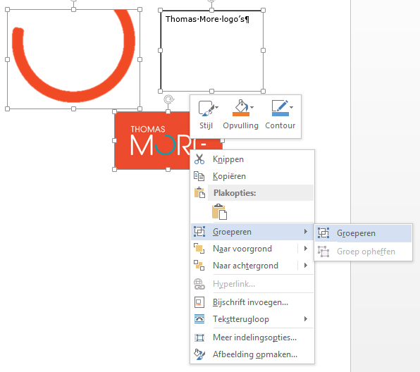 Tekstverwerking Microsoft Office 2013 67 van de objecten te moeten opheffen. Je kan zelfs groepen binnen groepen maken zodat je complexe tekeningen kunt maken.