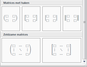 Wiskunde en ICT 18 Matrix Je merkt dat in de paletten het niet mogelijk is voor een matrix een bepaald