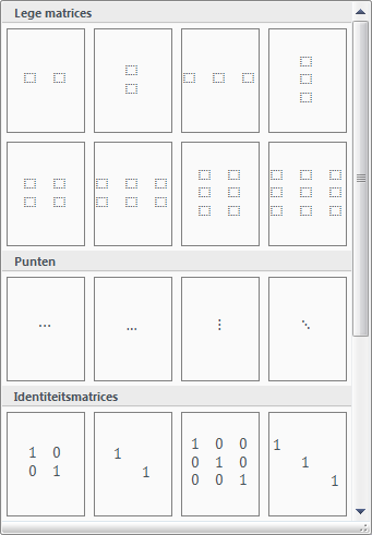 Om toch zo n matrix te construeren, kan je een matrix invoegen in je document, en via de rechtermuisknop