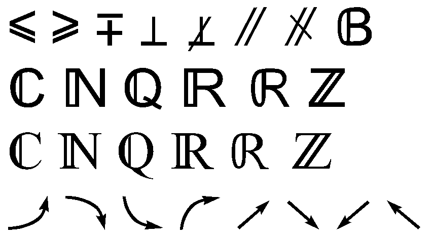 Met het lettertype DextorOutD kan je de symbolen voor de verzamelingen invoegen. Dit lettertype noteert elke letter en cijfer met de dubbele streep.