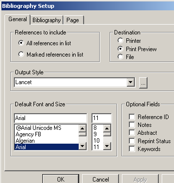 Geef hierin de gewenste opties aan voor Refs to include, Destination en Output style en klik OK. De opmaak van de referenties is te wijzigen door te kiezen voor een andere Output Style.