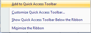 Quick Access Toolbar (Rechtsboven, rechts van de ) De Quick Access Toolbar is een toolbar die je kan aanpassen met snelkoppelingen voor veel gebruikte commando s.