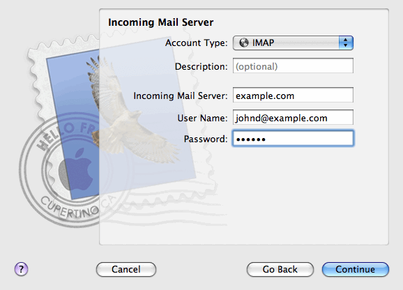 Toegang tot uw e-mail via een webbrowser 41 6. Klik op Continue. 7. (Optioneel) Geef de beveiligingsopties voor inkomende mail op: a. Selecteer het selectievakje Use Secure Sockets Layer (SSL). b. Selecteer de methode van verificatie.