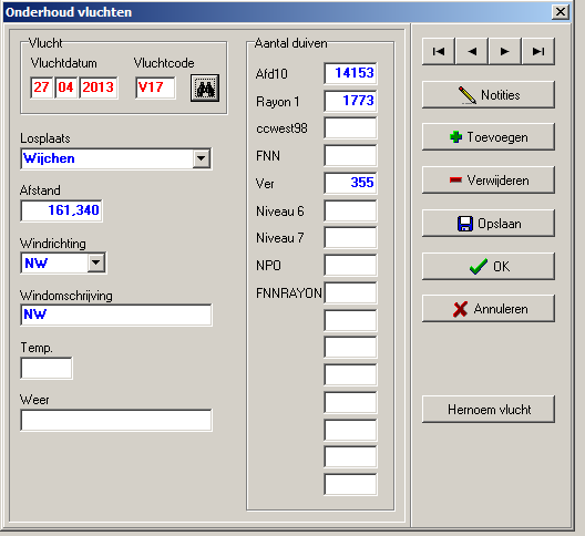 Onderhoud vluchten Via menu-item: Prestaties>onderhoud vluchten In dit menu kunt u vluchtgegevens invoeren. De losplaats kunt u selecteren door op het pijltje naar beneden te klikken.