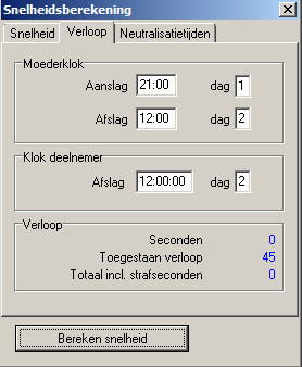 Snelheidsberekening Via menu-item: Extra>snelheidsberekening Voer de losplaats lossingstijd en dag nummer Dag van de week Nummer