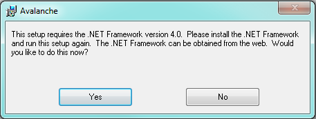 Klik op knop Yes om Windows Framework.Net 4.0 te downloaden en te installeren.