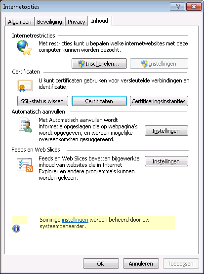 Back-up maken van uw certificaat Open Internet Explorer en kies rechts bovenin voor het menu Extra.