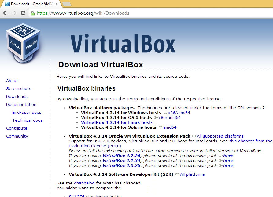 1 VirtualBox downloaden VirtualBox 4.3.14 VirtualBox bestaat zowel voor het Windows, Linux als Apple platform. Je kan het pakket downloaden vanaf de website http://www.virtualbox.
