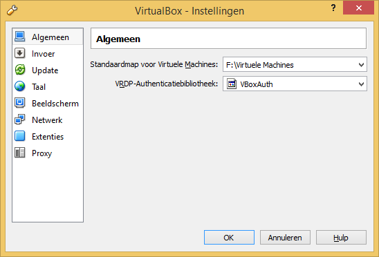 3 Algemene configuratie van VirtualBox VirtualBox 4.3.14 Voor we aan de slag gaan en een nieuwe virtuele machine aanmaken bekijken we eerst de algemene instellingen van VirtualBox.