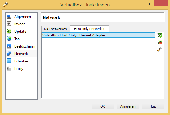 3.5 Instellingen Netwerk VirtualBox 4.3.14 Bij virtuele computers horen ook virtuele netwerken. Er zijn zes soorten netwerken in deze versie van VirtualBox, we bespreken ze uitgebreid in puntje 5.