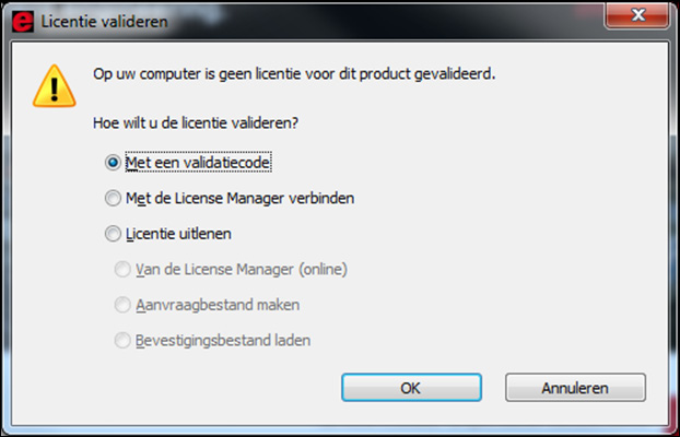 Valideren Er zijn twee soorten licenties, lokaal en netwerk. Hieronder staat beschreven hoe u deze kunt valideren.
