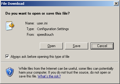 Hierbij zal Internet Explorer de configuratie van de router downloaden naar uw computer.