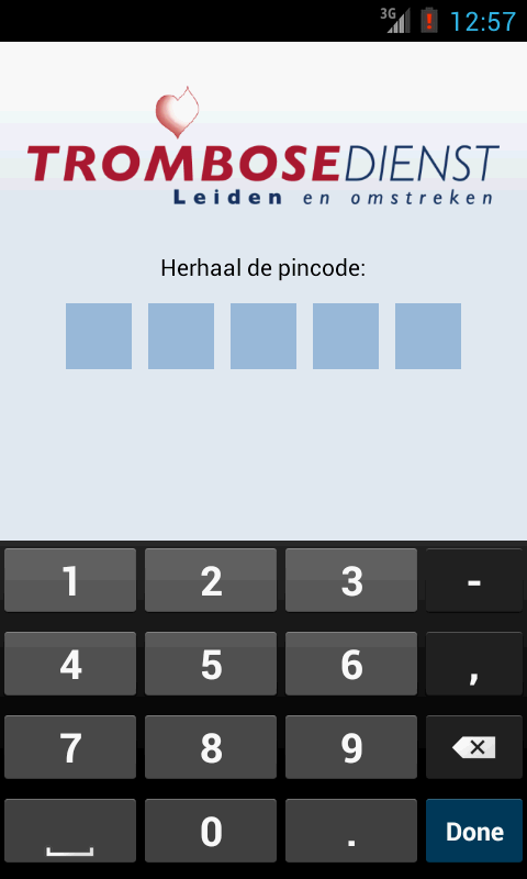 Voer hier de activatiecode van de web-portal in. Hierna komt het volgende scherm op uw telefoon: Hierna voert u een 5-cijferige pincode in waarmee u voortaan zelf in de Tropaz App wilt inloggen.