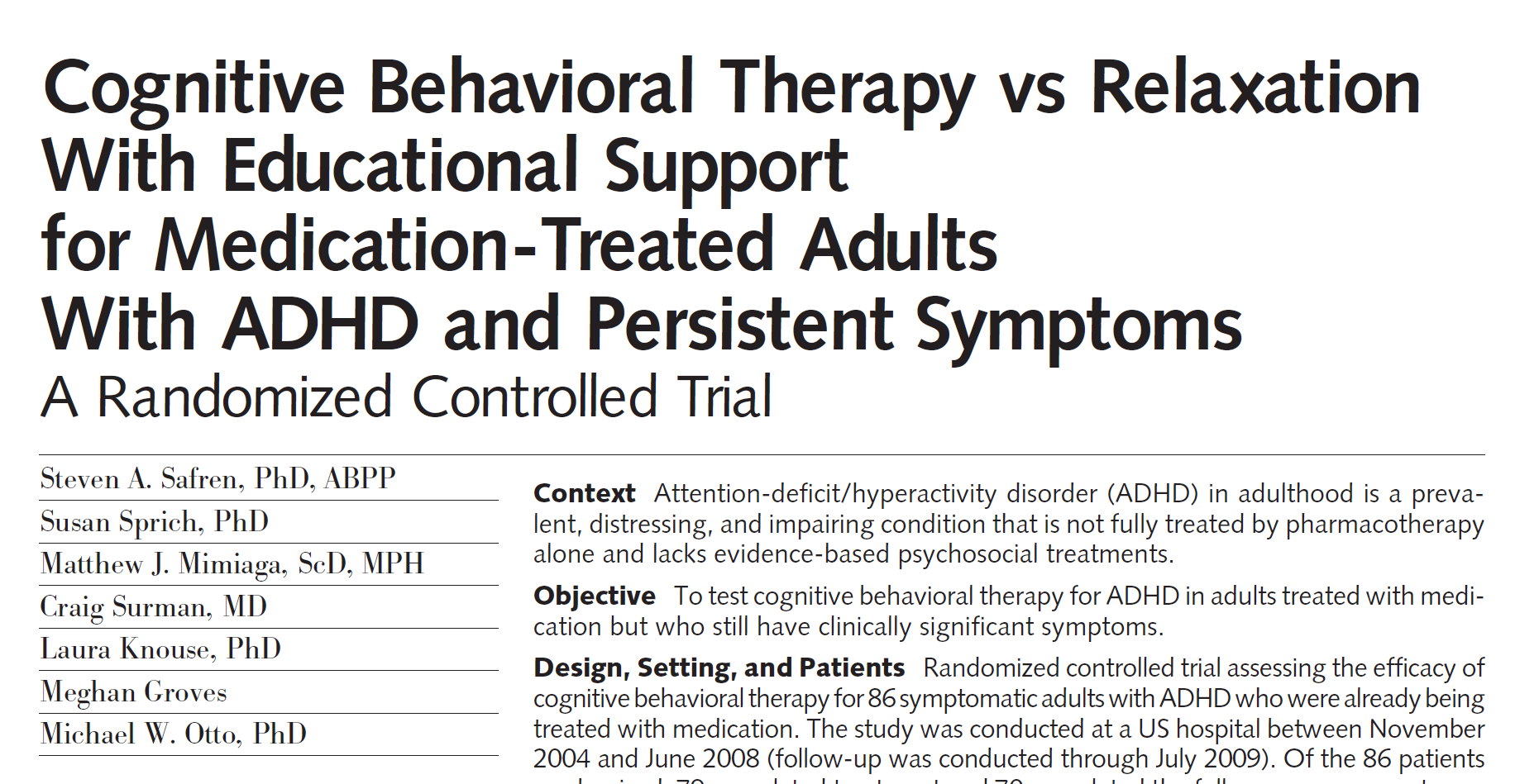 Achtergrond - CGT CGT behandeling van ADHD is effectief